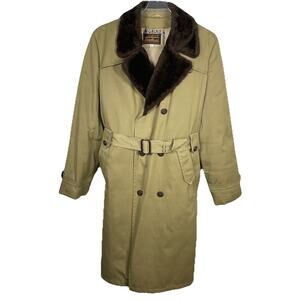 VTG Eddie Bauer Down Trench Coat Men 44 Tan Faux Fur Collar Classic Business USA